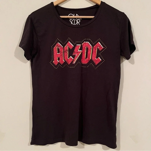 CHASER ACDC Dark Brown Studded Band Tee Tshirt - Picture 1 of 5